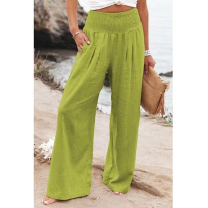 Pantalon ample en lin pour femme avec détail plissé