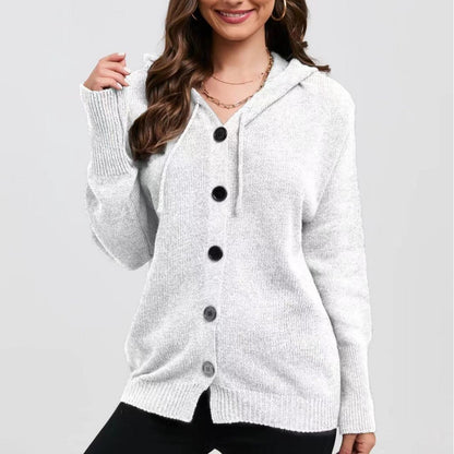 Kapuzenstrickjacke Bequem Oversized mit Knöpfen - IdealeKleiden