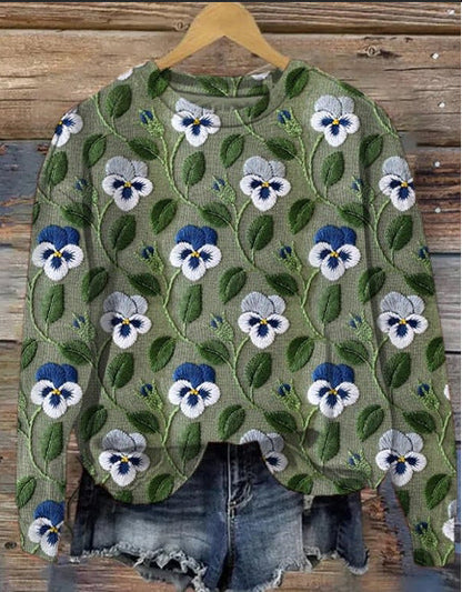 Modischer Floral Pullover Lässig Chic - IdealeKleiden