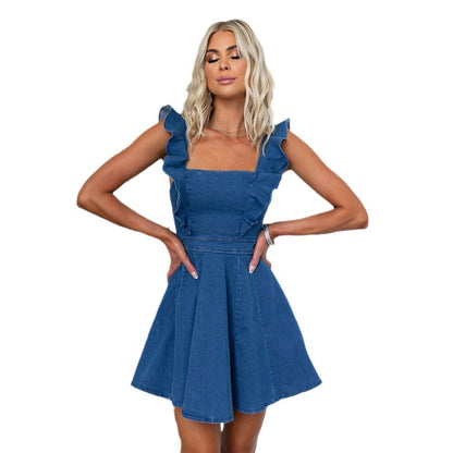 Robe femme style jean avec volants Tendance
