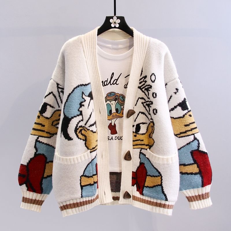Cardigan femme motif dessin animé manches larges