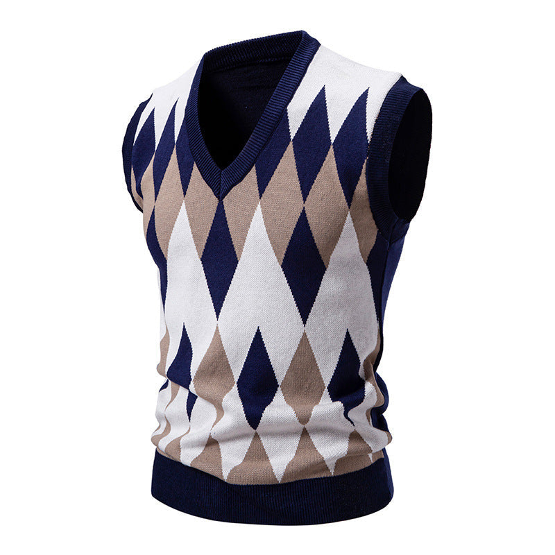 Gilet pull homme élégant sans manches à motif losanges