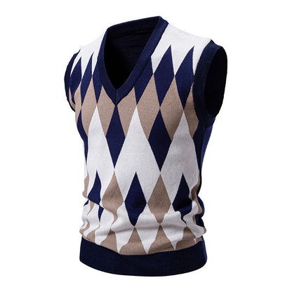 Gilet pull homme élégant sans manches à motif losanges