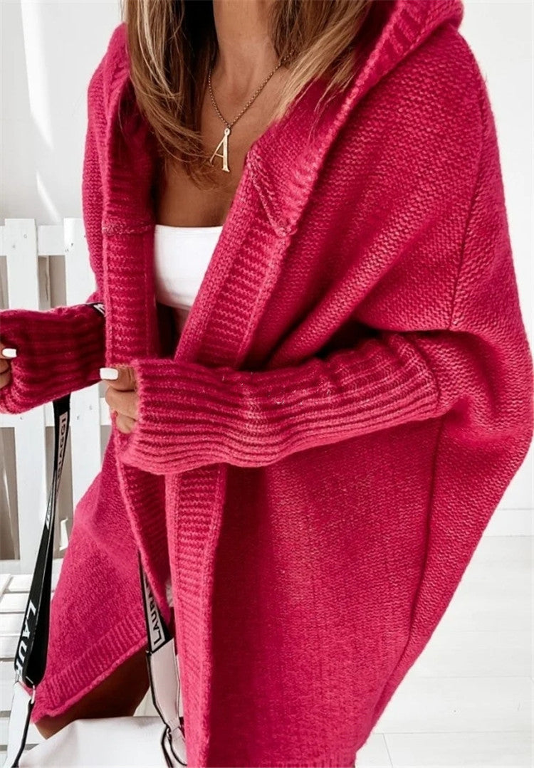 Cardigan en maille pour femme, à capuche, manches larges, confortable