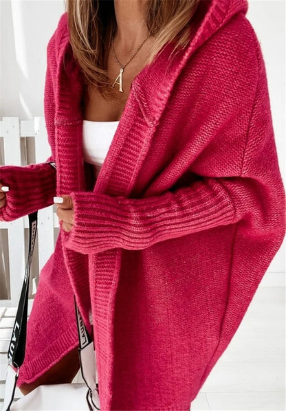 Cardigan en maille pour femme, à capuche, manches larges, confortable