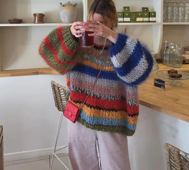 Pull femme Doux Rayures multicolores Oversize