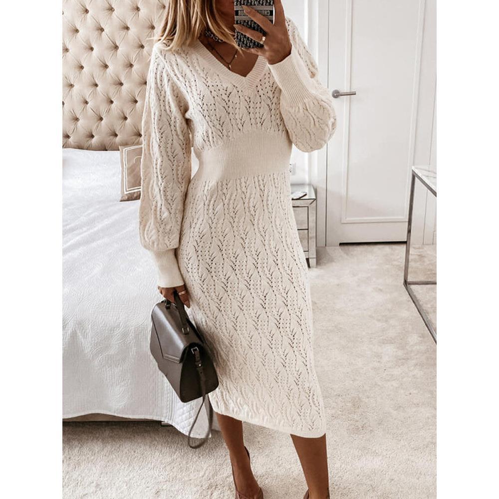 Robe en maille élégante col V effet transparent
