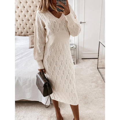 Robe en maille élégante col V effet transparent