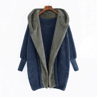 Cardigan-manteau ample et doux pour femmes avec capuche
