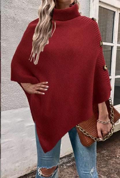 Poncho tricoté pour femme Col montant Design élégant