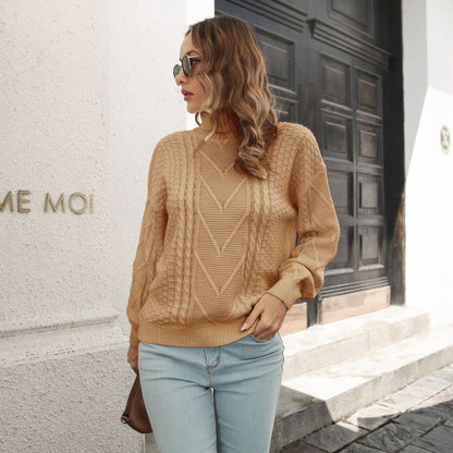Pull en tricot torsadé à col roulé élégant pour femmes