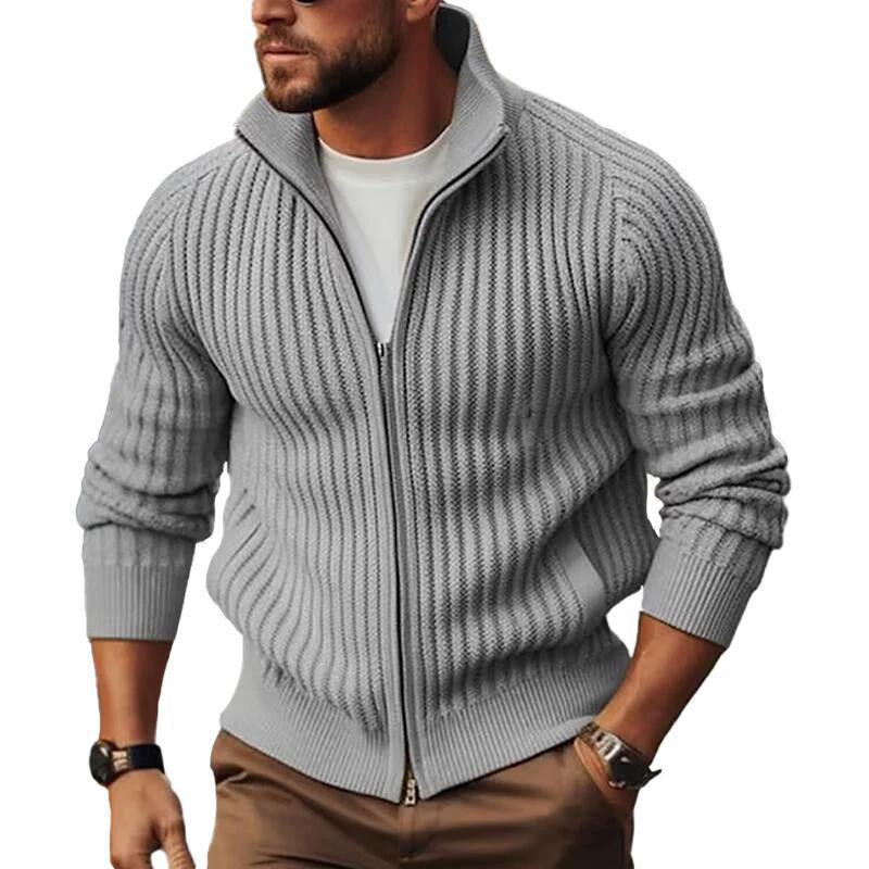 Cardigan homme moderne en maille côtelée avec fermeture éclair