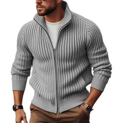 Cardigan homme moderne en maille côtelée avec fermeture éclair
