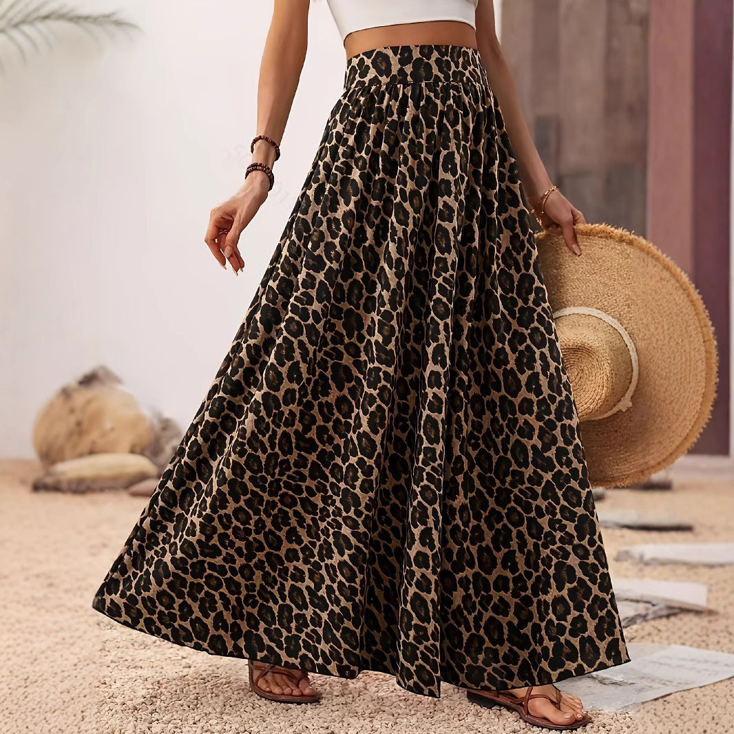 Damen Maxi-Kleid Elastisch Leoparden-Print - IdealeKleiden