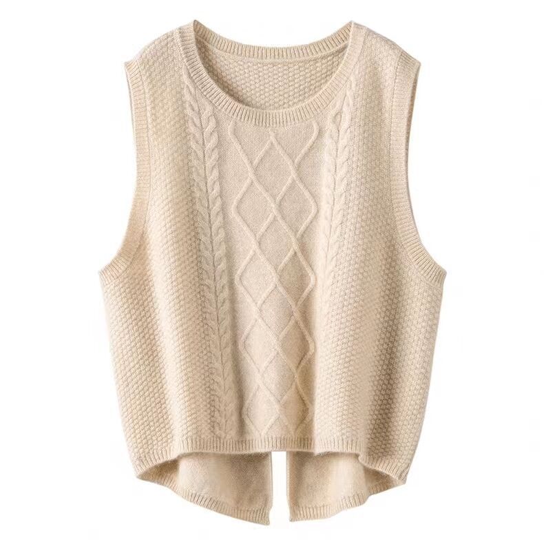 Gilet en maille sans manches pour femme Motif torsadé Style moderne