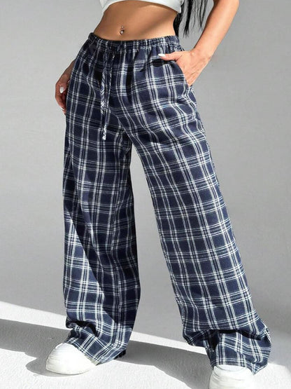 Pantalon à carreaux pour femmes, confortable, élastique, avec poches