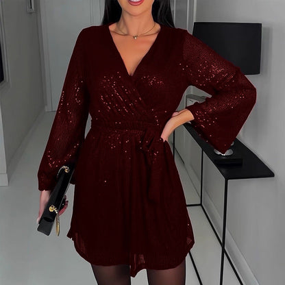 Robe de soirée scintillante femme élégante col en V