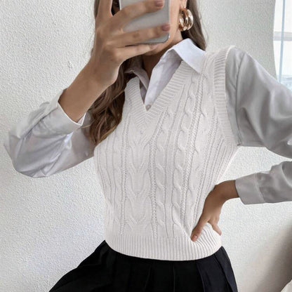 Damen Strickpullover V-Ausschnitt Zopf Muster Elegante Kleidung - IdealeKleiden