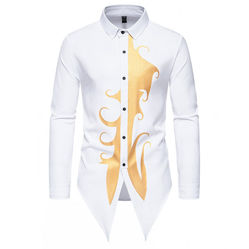 Chemise homme à manches longues Motif doré élégant Coupe moderne