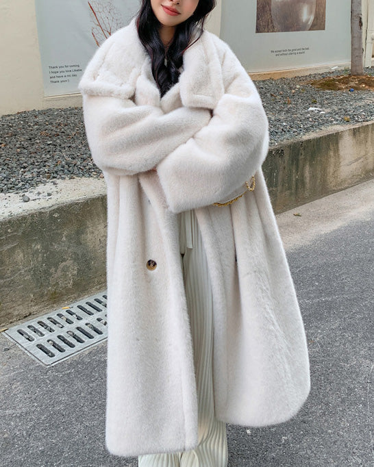 Manteau de luxe Double col Fausse fourrure Manteau long pour femme