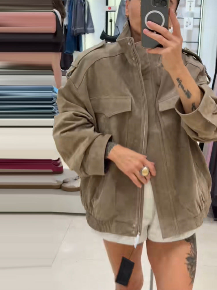 Blouson en cuir pour femme coupe oversize style décontracté
