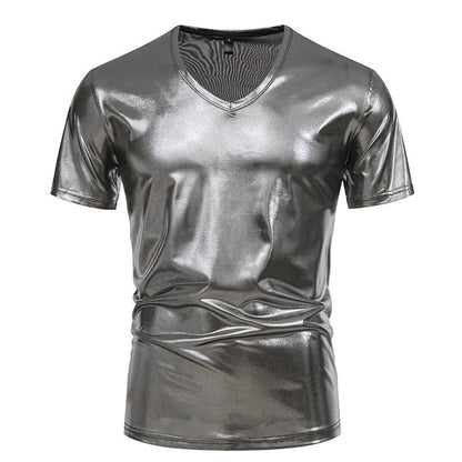 T-shirt homme col V tissu brillant style moderne