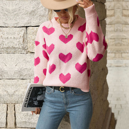 Pull femme motif cœur coupe ample