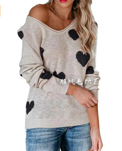 Pull de Noël femme motif cœur festif