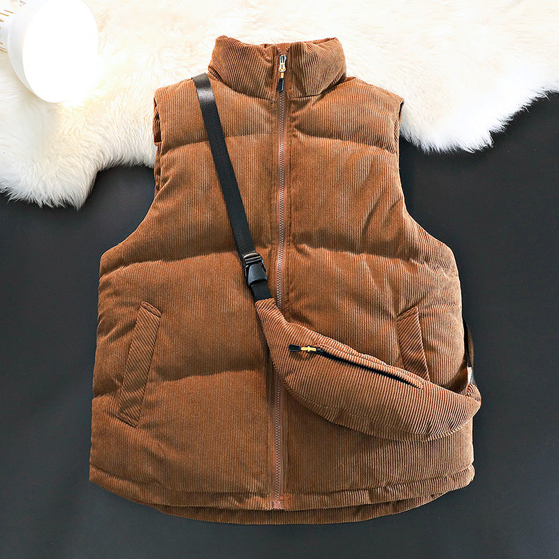 Veste matelassée sans manches en polaire pour femme avec poches chaudes