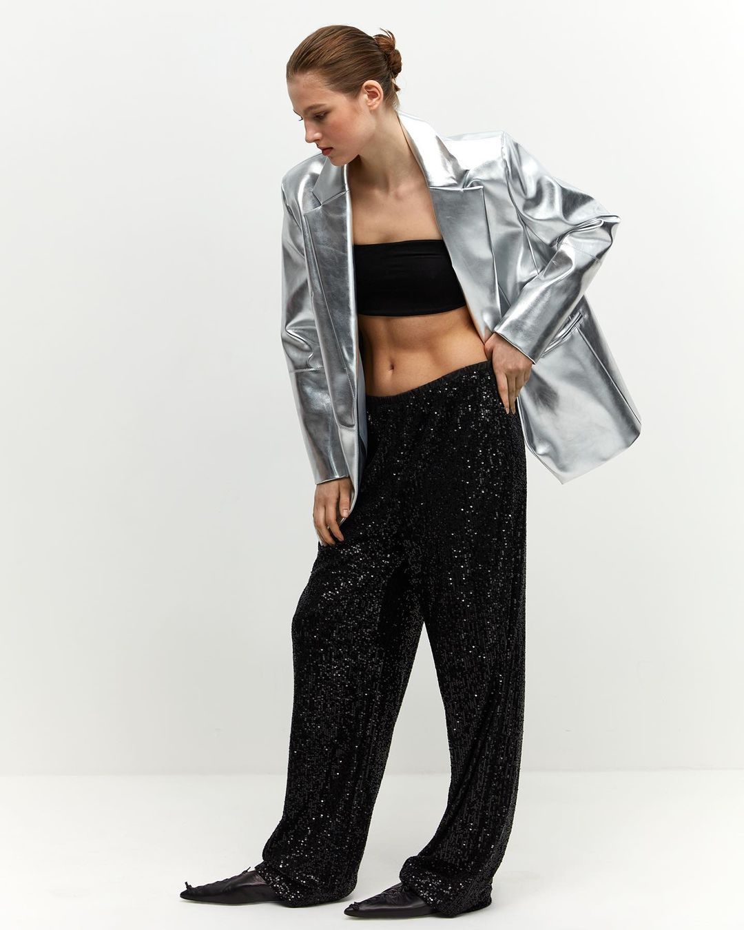 Pantalon scintillant pour femme, style palazzo élégant