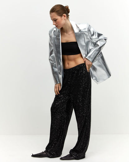 Pantalon scintillant pour femme, style palazzo élégant