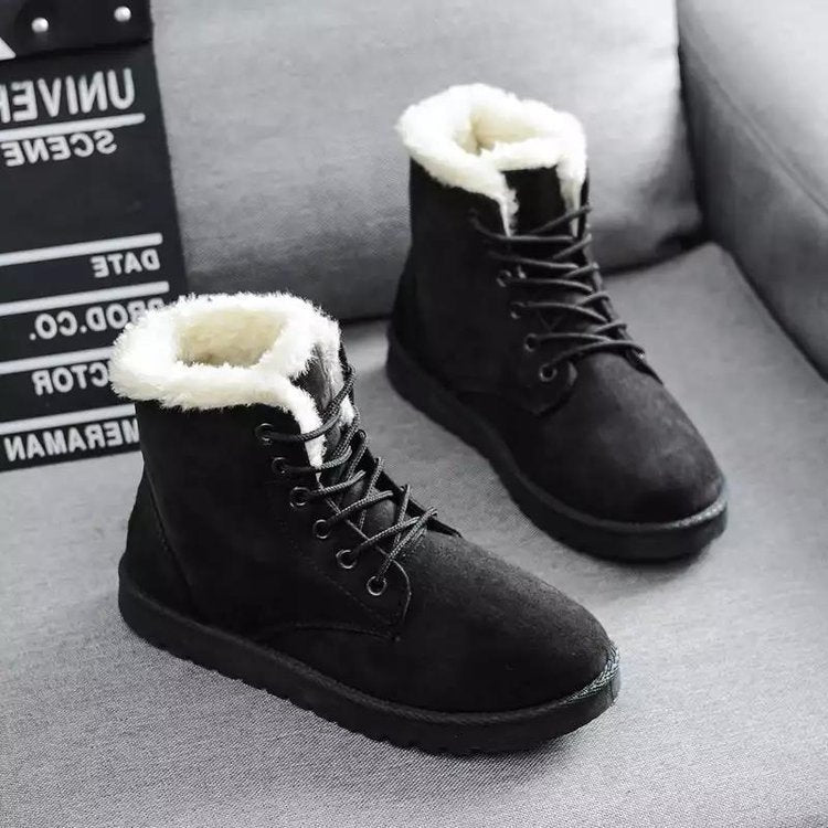 Bottes d'hiver stylées Suède Laçage Fausse fourrure