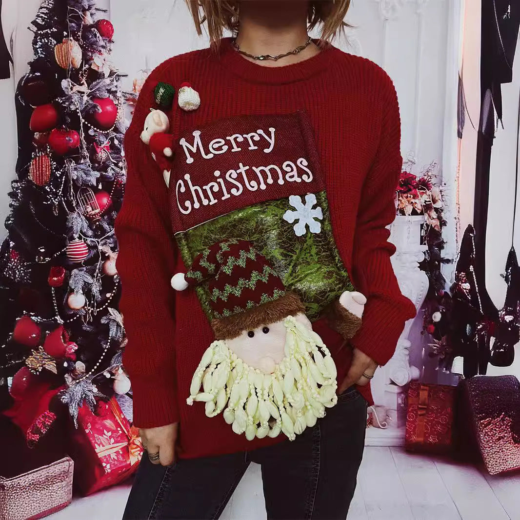 Pull de Noël Femme Festif Motifs 3D