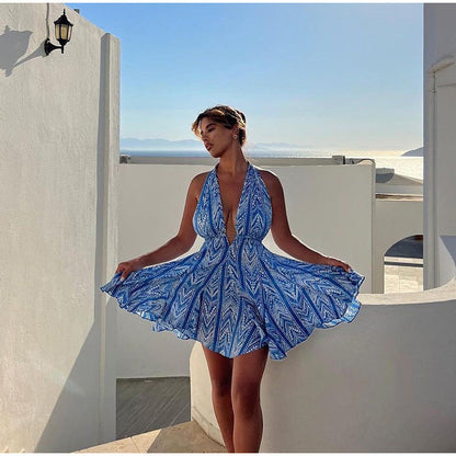 Robe d'été femme élégante col V patineuse