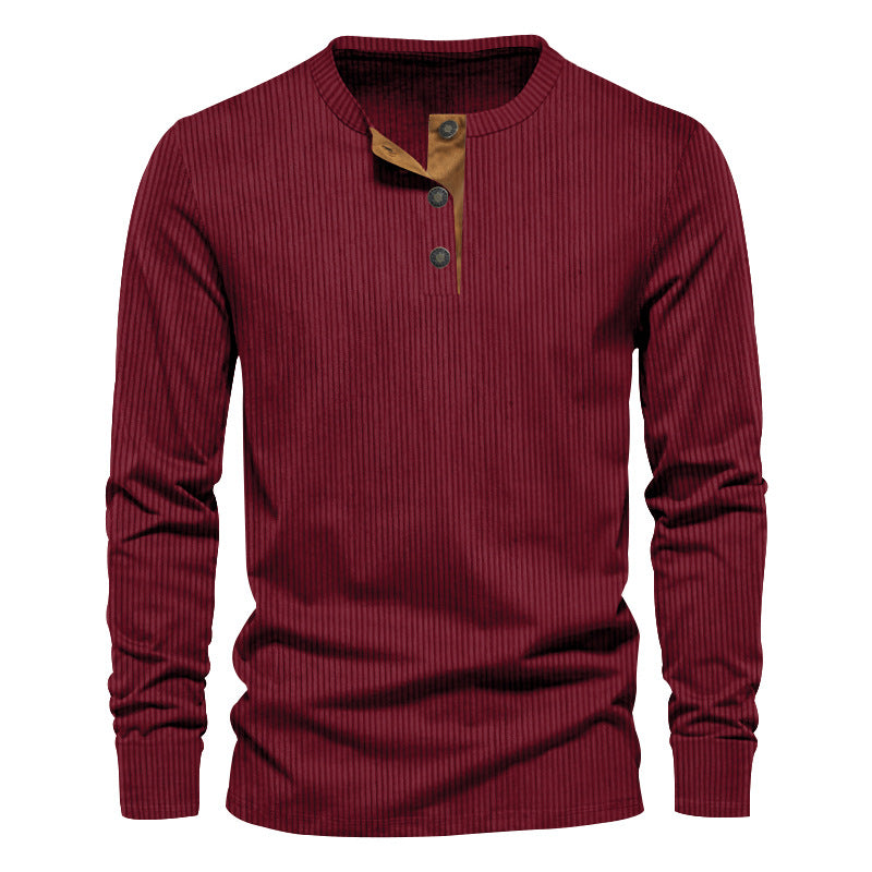 T-shirt à manches longues pour homme, surface texturée, boutons décoratifs