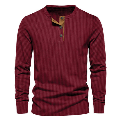 T-shirt à manches longues pour homme, surface texturée, boutons décoratifs