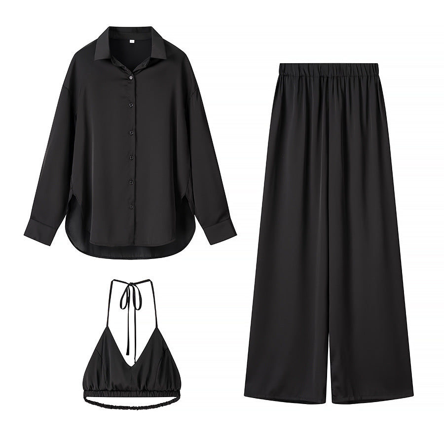 Ensemble Femme Blouse Pantalon Palazzo Bralette Élégant