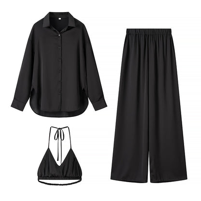 Ensemble Femme Blouse Pantalon Palazzo Bralette Élégant