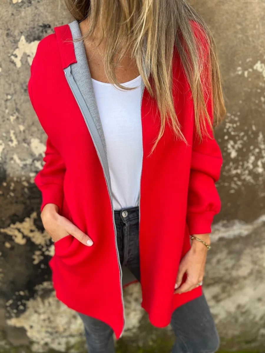 Kapuzenpullover Bequem Oversized Baumwollmix Reißverschluss - IdealeKleiden