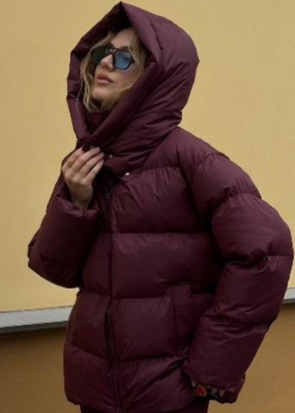 Winterdaunenjacke Luxus Burgunder Farbe - IdealeKleiden