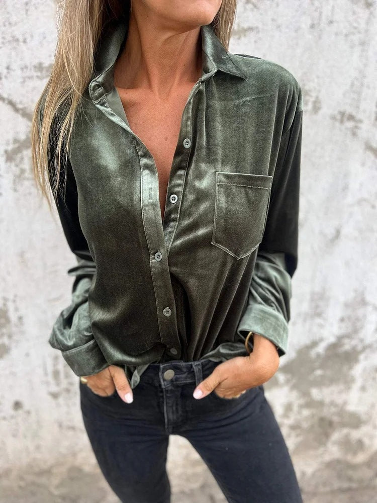 Chemisier élégant en soie pour femme Style classique Manches longues