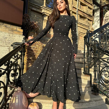 Robe longue élégante à manches longues et fendue pour femmes