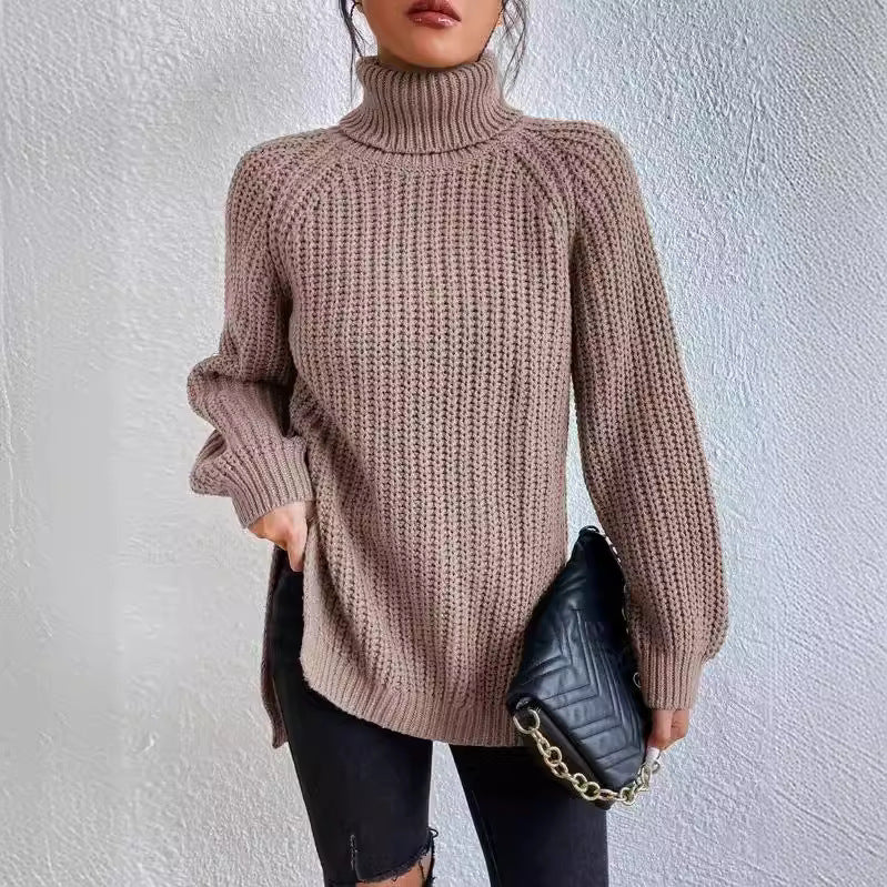 Damen Strickpullover Hochkragen Wabenmuster Eleganz - IdealeKleiden