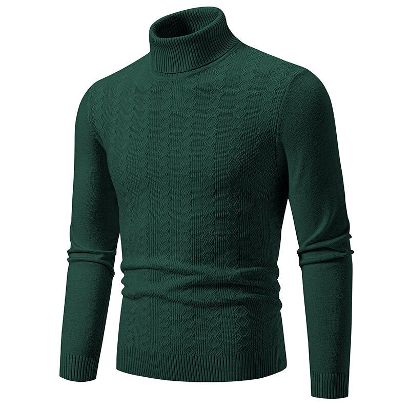 Pull-over homme col roulé tricot torsadé