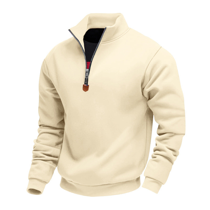 Pull pour homme sportif, demi-zip, col montant