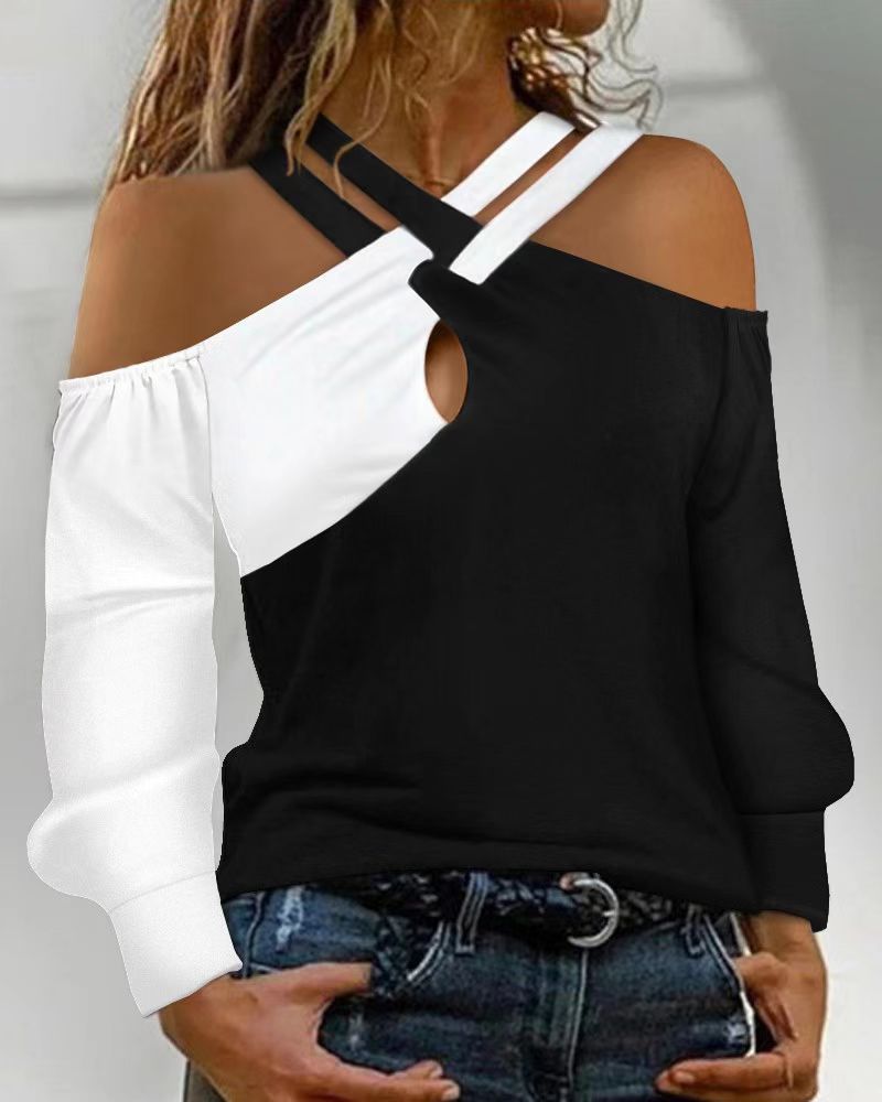 Haut Femme Asymétrique Épaules Dénudées Tendance