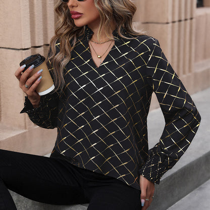 Damen Bluse Schimmernd Karo Muster Elegant - IdealeKleiden