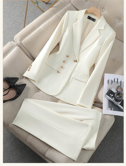 Ensemble tailleur femme d'affaires élégant blazer pantalon boutons dorés