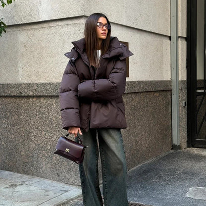 Damen Winterdaunenjacke Elegant Hochschließend - IdealeKleiden
