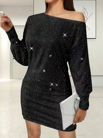 Robe de soirée élégante asymétrique pailletée pour femme